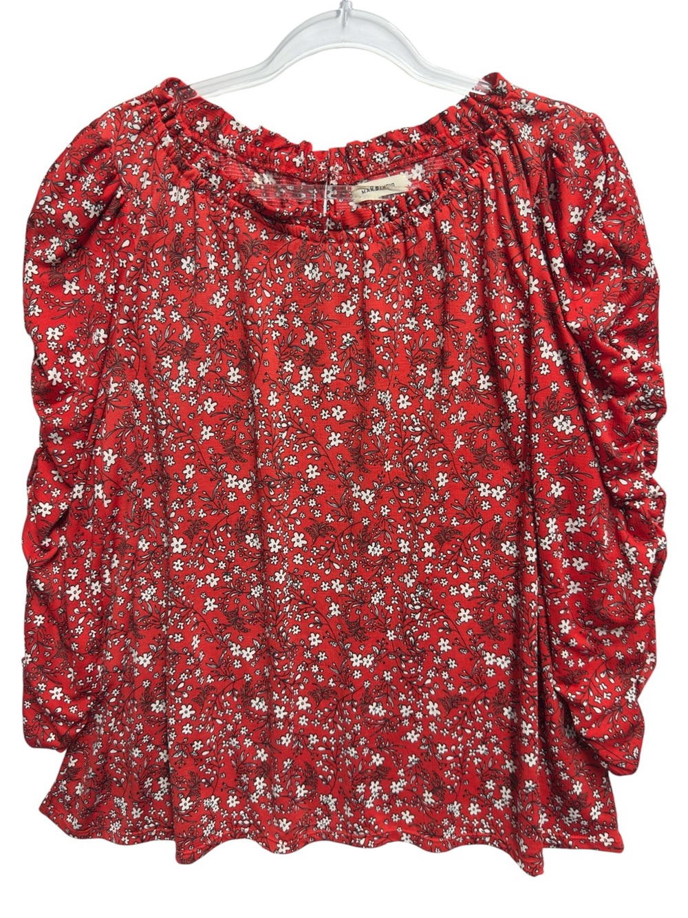 Tuxedo Jersey Crepe Knit French Toile Floral Puffy Blouse Top